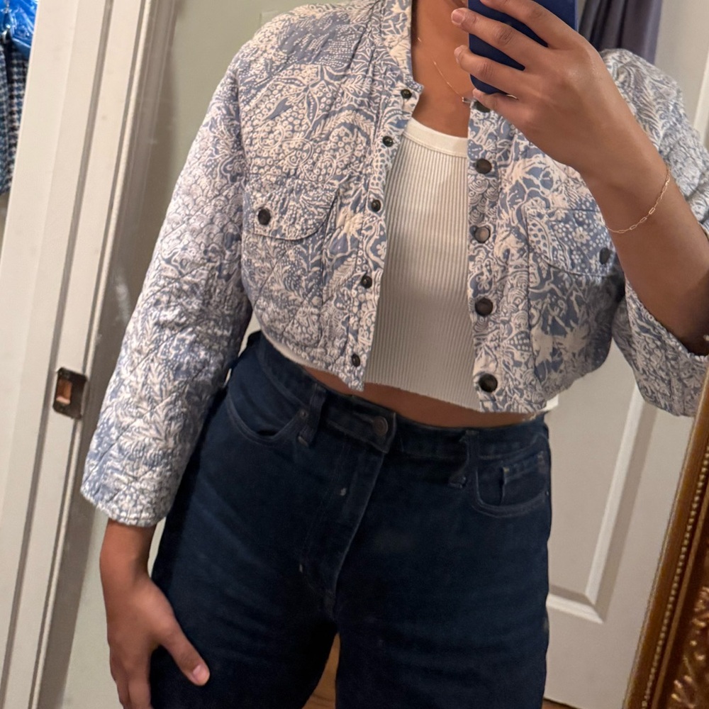 Sonia Rykiel cropped patterned blue jacket